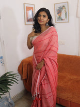 Peach striped Cotton Saree