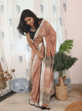 Art Linen Bagru Dabu Print Saree ~ Natural Dyed Saree