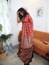 Ajrakh Handblock Printed Premium Modal Silk Saree