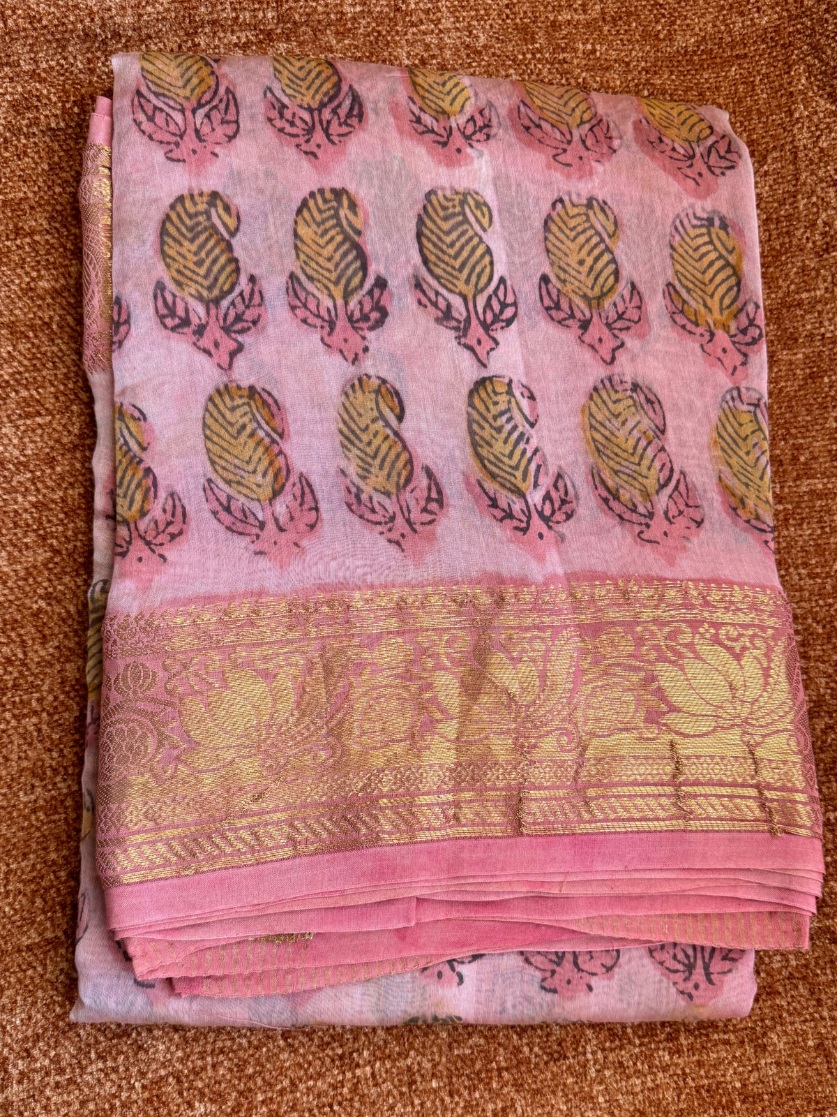 Premium Chanderi Jaipur Block Print with zari Border