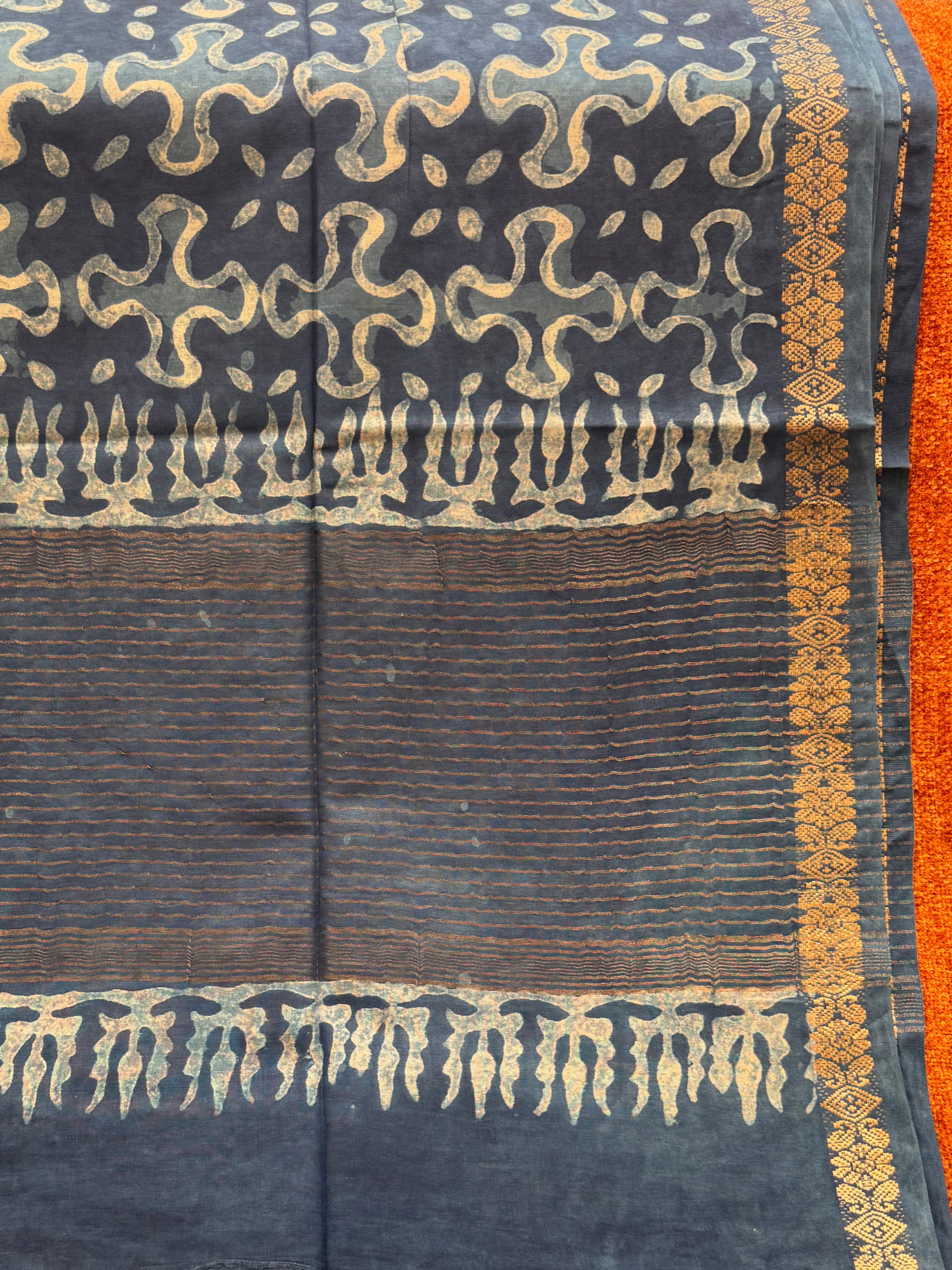 South Cotton Silk Hand Block Printed Saree