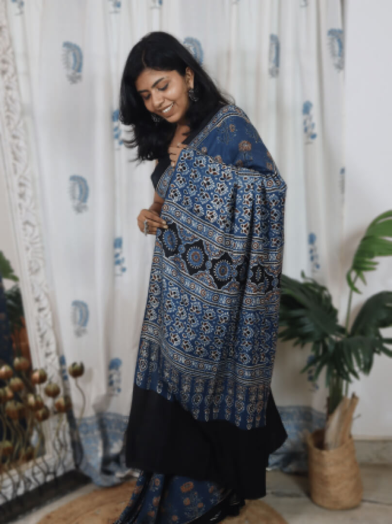 Ajrakh Handloom Modal Silk Saree