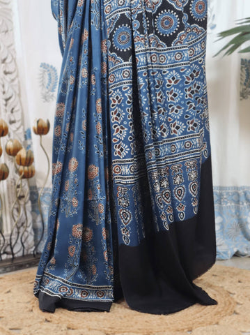 Ajrakh Handloom Modal Silk Saree