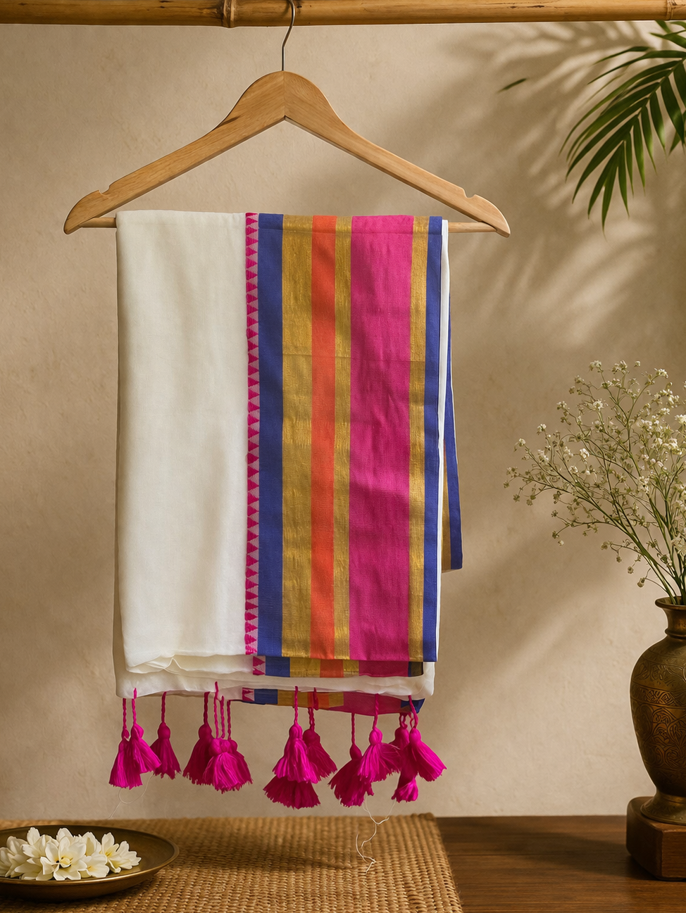 💛 Temple Border saree ~ Pure Mul cotton saree
